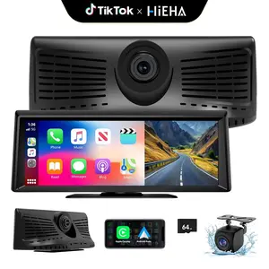 【Hieha】Portable CarPlay & Android Auto Display, 8.1" Touchscreen Car System with 2K Dash Cam, 1080P Rear Camera, GPS Navigation, Bluetooth & Voice Control