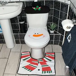 Christmas Toilet Seat Cover Set, Cute Christmas Elf Santa Claus Snowman Reindeer Christmas Toilet Seat Cover Decoration Christmas Bathroom Decoration Christmas Home Indoor Decoration