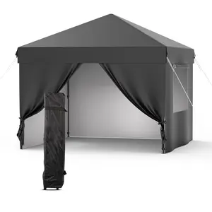 10'x10' Pop Up Canopy Tent with 4 Sidewalls, Waterproof Outdoor Gazebo, Sun Shade Shelter for Parties, Events, Backyard, Camping, Metal Frame, Oxford Fabric