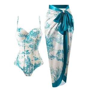 Women's High-End European-American 1-Piece Drawstring V-Neck Bathing Suit, Trendy Monokini Swimsuit for Cross-Border Beach Use