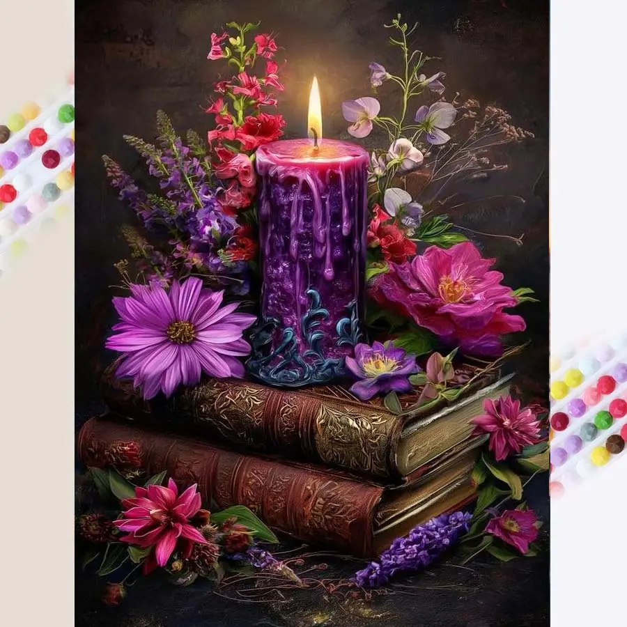 1 set of DIY diamond painting kit, 5D diamond art kit, DIY decoration, candle, flowers, books mosaic, diamond art, DIY art home decor, Diy Kits