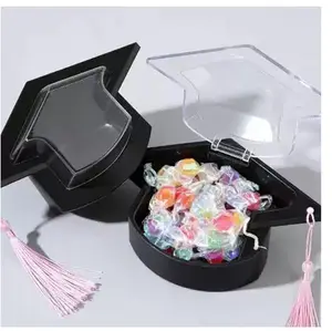50Pcs Clear PVC Graduation Candy Boxes Mini Cap Gift Wrap Box Class of 2026 Party Favors Keepsake Box with Tassels Easy Assembly Treats Holder High School College Ceremony Table Decoration DIY Paper