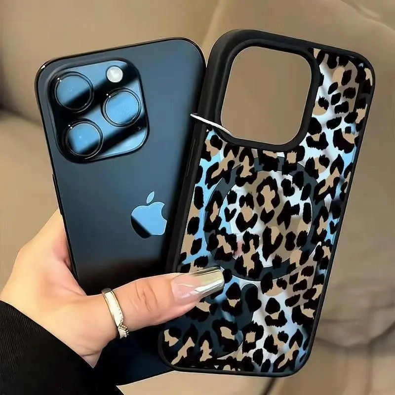 New acrylic magnetic anti-drop fashion leopard print pattern, ultra-thin transparent design supports wireless charging, suitable for iPhone 17/16/15/14/13/12/11/X/XS/XSMAX, a gift for friends, family, and yourself, Cover, Accessories, Smartphone,summerwin