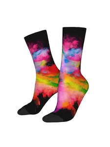 1 Pair Happy Holi 2026 Men's compression Socks Street Style Seamless Printed Funny Novelty Happy Crew Sock