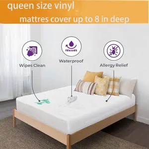 Vinyl Plastic Mattress Protector Fitted Sheet Style Waterproof Mattress Cover Breathable - Bed Urine & Spill Protection for Mattress Cotton Terry Cloth Fitted Sheet Cover with Deep Pockets - Breathable, Waterproof, No Noise, Vinyl Free - White