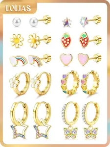 LOLIAS Hypoallergenic Earrings for Girls Flat Back-Stainless Surgical Steel Earrings for Sensitive Ears Women Cute Hoops Flatback Studs Screw Back Toddler Kids Teen Girls Earrings Jewelry