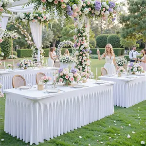 4/6/8FT Spandex Tablecloths for Rectangle Tables Wrinkle Free Washable  Table Cloth Rectangle Stretch Fitted Table Cover with Skirt for Wedding Birthday Party Banquet Baby Shower Christmas Dinner Buffet Event