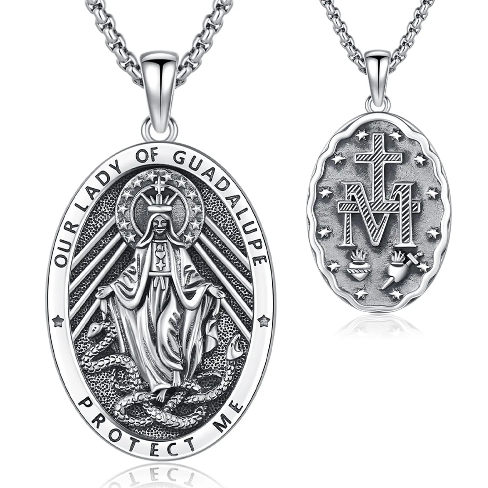 DRINSPER 925 Sterling Silver Virgen de Guadalupe Pendant Necklace, Women's 925 Silver Jewelry with Pendant Design