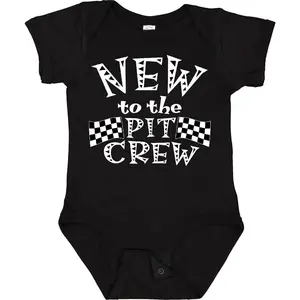 New To the Pit Crew Racing Flags Baby Bodysuit