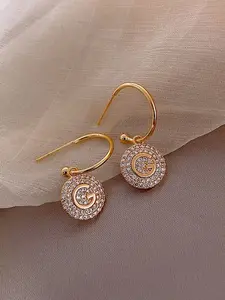 Fashion Personalized Trendy Commuter Rhinestone Letter G Round Earrings, Stylish Daily Wear Jewelry for Women