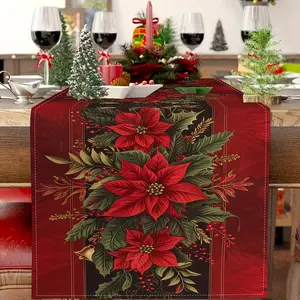 1pc Table Runner Christmas Table Runner Festive Red Floral Design Suitable for Modern Home Party Decor Perfect for Indoor and Outdoor Dining Parties and Special Occasions - Adds Elegant Decor To Any Setting Home Decor