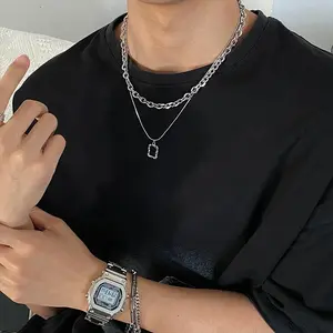 Titanium Gang Necklace Trendy Stacked Hip Hop Neckchain for Men and Women, Unique Design, Double Layer Personalized Cool Collar Chain Accessories