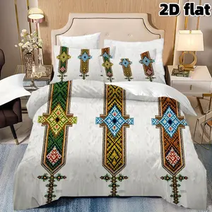 2D Flat 3Pcs Ethnic Geometric Bedding Bohemian Tribal Print Duvet Cover Aztec Pattern Microfiber Bedding Collection with Pillowcases Modern Native American Style Bedroom Decor for Guest Room Home Decoration Decorative Bedding Set Boho Bed Set