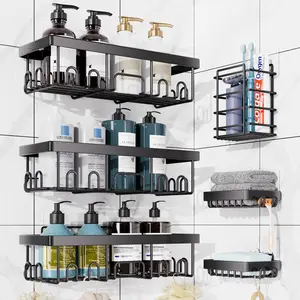 Adhesive Shower Caddy 6 Pack, Large Capacity Bathroom Organizers and Storage, No Drilling Wall-Mounted Basket