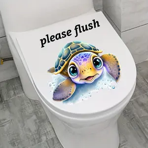 Cute Cartoon Turtle Toilet Stickers (2 Pack), Washable Self-Adhesive Waterproof Bathroom Decor, Wall Decals for Toilets, Bathrooms, Fridge, Windows