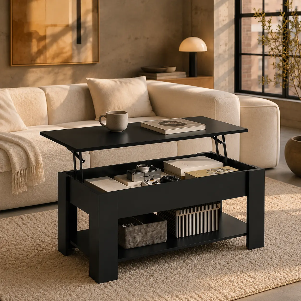 【Back To School】Yaheetech Lift Top Coffee Table Hidden Compartment & 2 Open Shelves Multipurpose Design Gas Lift  Small Space Friendly Living Room/Office/Home Use,dorm essentials,home decor tiktokshopbacktoschool