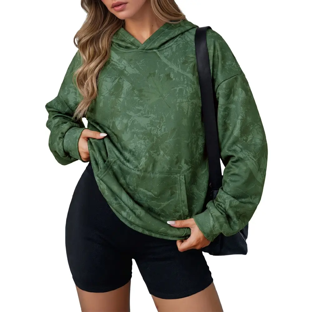 Dokotoo Hoodies for Women Long Sleeve Maple Leaf Fleece Camo Hoodie Oversized Camouflage Casual Sweatshirt Hooded Tops