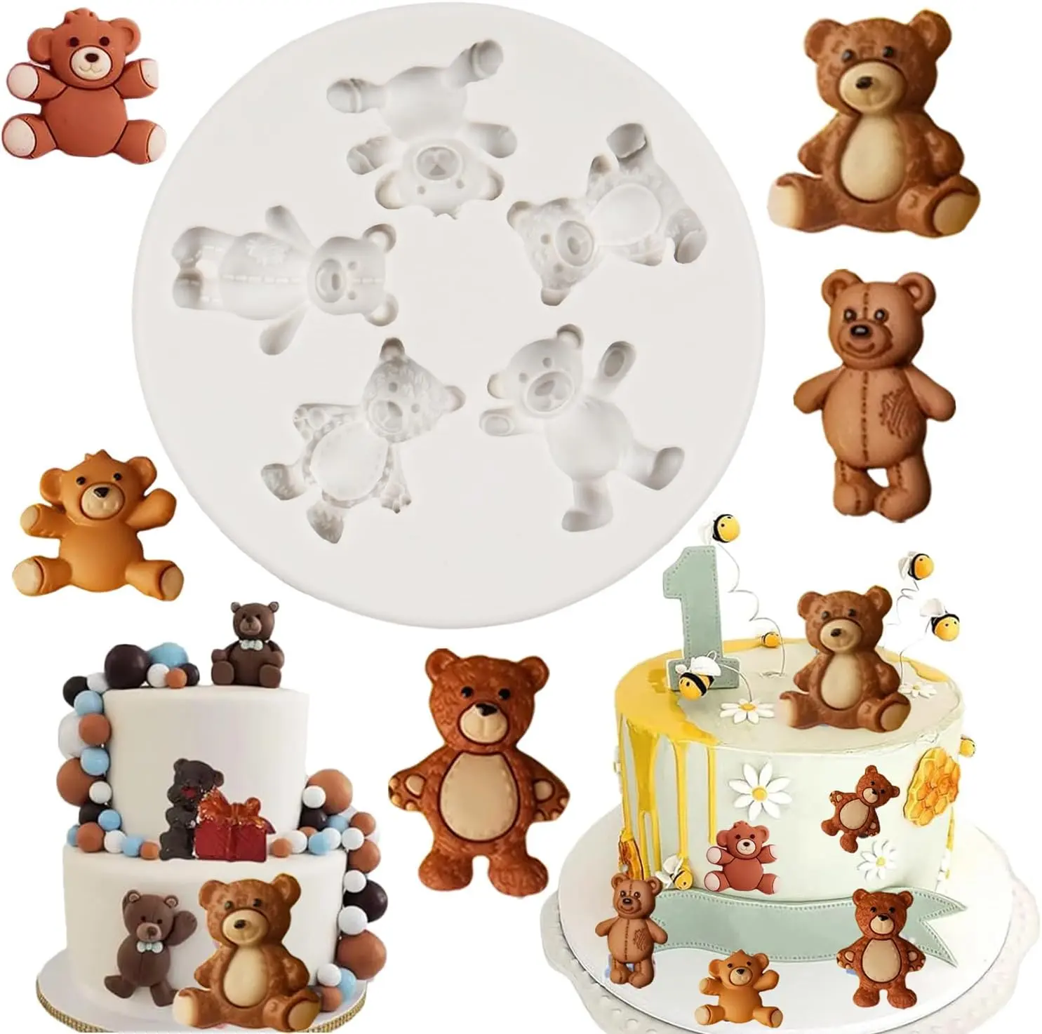 Silicone Bear Fondant Mold, Kitchenware Bakeware Tool for Cake Decoration, Cupcake Toppers, Chocolate Candies, Polymer Clay & Gum Paste Making