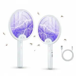 2026 Electric Mosquito & Bug Zapper Racket 3-in-1 Rechargeable Foldable Indoor Outdoor Trap with Purple Light High Voltage UV Light Eliminates Insects for Summer Gatherings