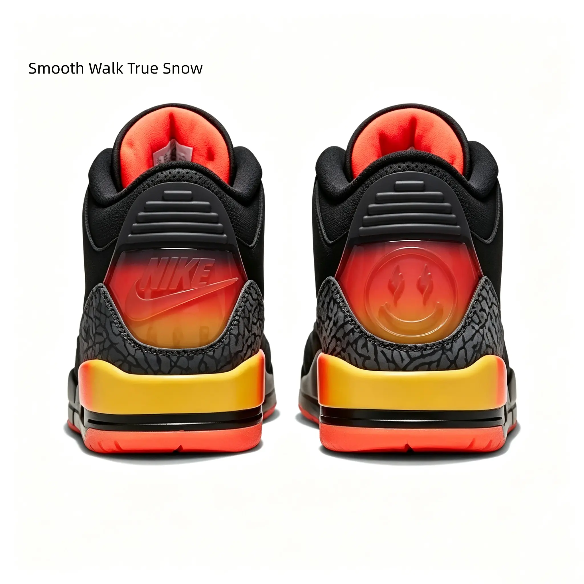 Black Orange Gradient Leather Crack Suede Retro Mid Top Sneakers Cushioned Casual Street Shoes