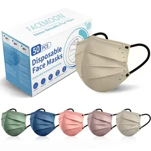 50 Packs 4-Ply Disposable Earloop Face Masks, Individually Wrapped, Breathable & Skin-Friendly