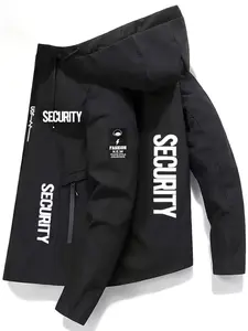 Pure Color Letter Security Print Jacket, Coats, Casual Fitted Spring & Fall Jacket, No Padding, Figure Pattern, Graphic Letters Design