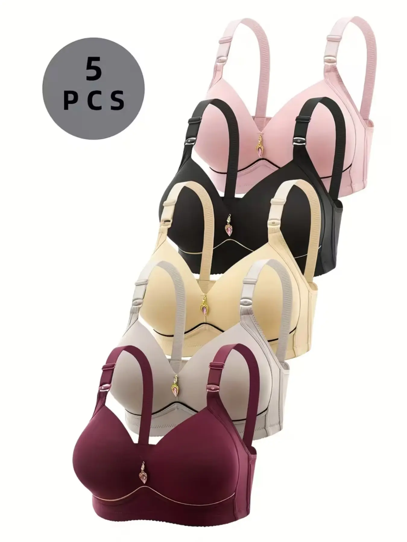 Women's Contrast Binding Push Up Bra, Soft Comfortable Breathable Wireless Everyday Bra, Women's Lingerie Underwear for All Seasons