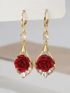Rose Drop Earrings Golden Sparkling Crystal Tassel Design Ear Crystals, Chic Elegant Fashion Jewelry Dangle Earrings Water Drop Earrings for Women 2025 Fashionable Disco Earrings