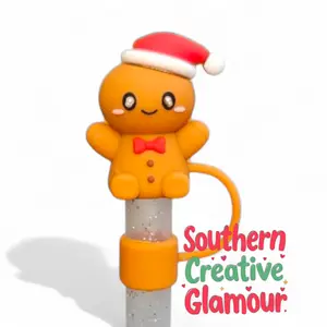 Gingerbread Man 3D Silicone Straw Topper - Brown