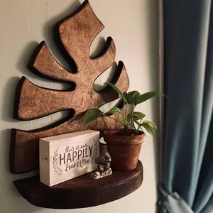 Rustic Wooden Leaf Wall Shelf - Natural Finish, Multi-Tier Storage with Decorative Leaf Design, Easy to Install, Adds Warmth and Style to Decor, Natural Decor, Textured Wood Finish, Living Room, Vintage Home Decor