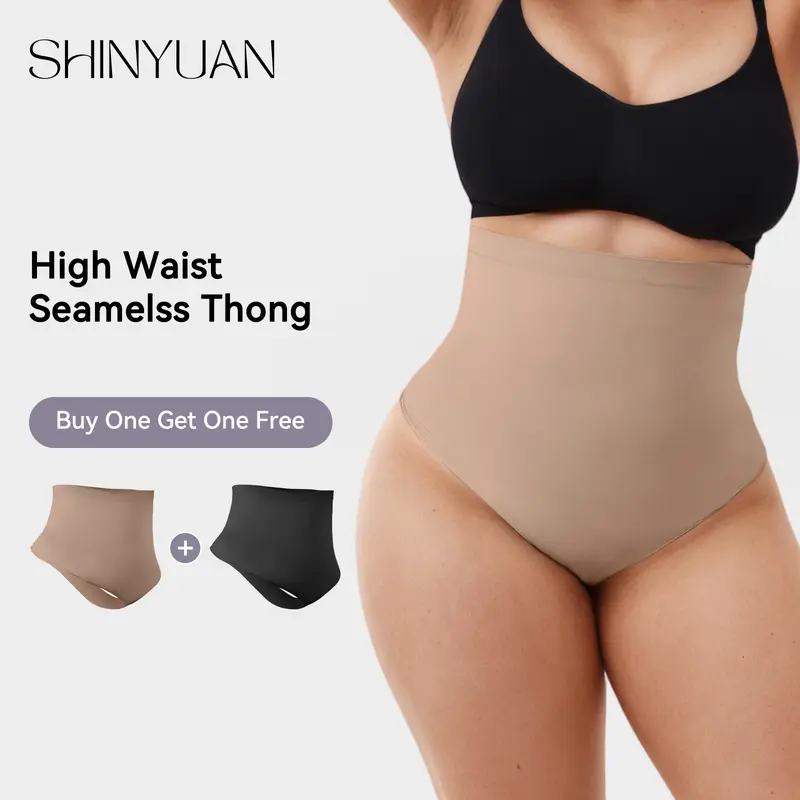 SHINYUAN High Waist Seamless Thong Shapewear Buy 1 Get 1 Free Tummy Control Butt Lifting Compression Panties for Women Womenswear Basic Minimalist