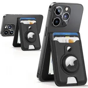 HiWe Magsafe Wallet Stand with Airtag Holder, Fit 6 Cards, RFID Blocking, Leather Magnetic Phone Wallet, Strong Magnetic Card Holder for iPhone 16/15/14/13/12 Series