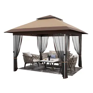 Double Roof Pop-Up Gazebo Canopy Tent – Outdoor Shade Shelter with Mosquito Netting – Quick Setup, Ideal for Patio, Garden, Lawn, Backyard – 12x12ft