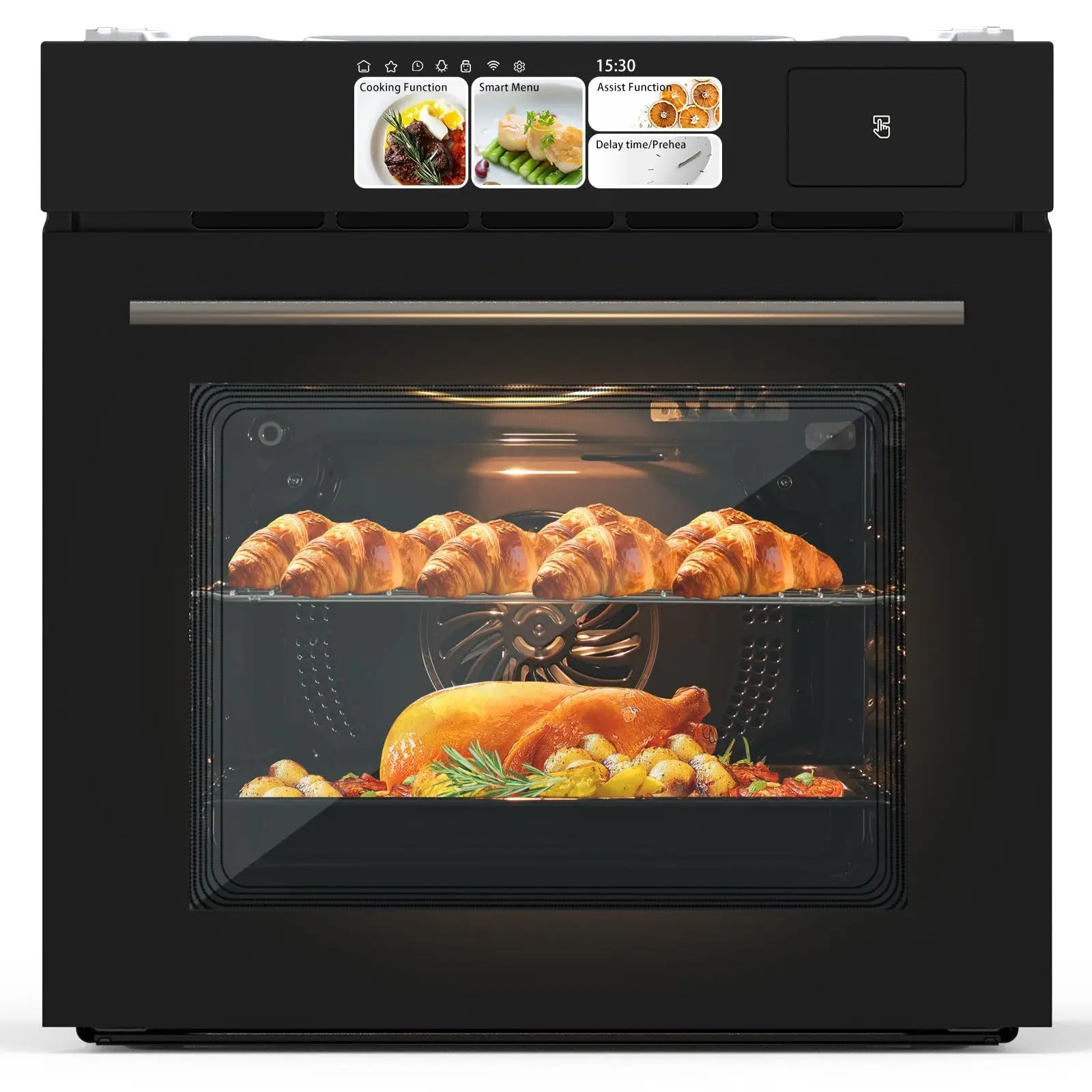 【GARVEE】24-Inch Single Wall Oven, Built-In Electric Oven | 2.5 Cu.ft with 8 Cooking Modes, 3000W, 240V, Stainless Steel, Colorful Touch Screen, Transparent Window