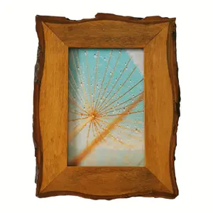 1 Pack 4x6 Live Edge Picture Frame Rustic Brown, Solid Picture Frame with Bark Edges & High Definition Glass Front, Vertical/Horizontal Tabletop or Wall Display, Natural Brown, Living room and bedroom photo wall matching, for Christmas Home Decor