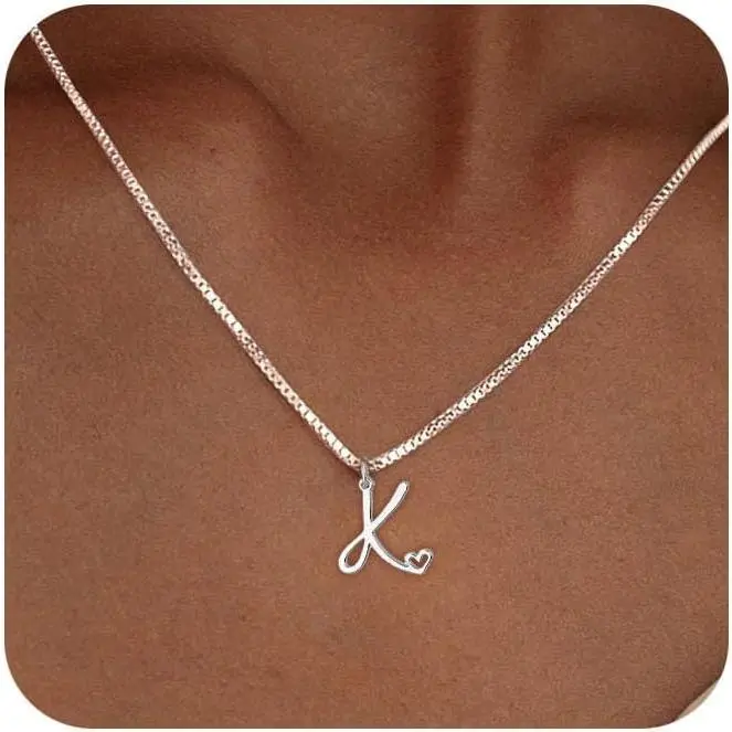 Initial Necklaces for Women Trendy, Dainty Sterling Silver Letter Necklace Cute Pendant Choker Name Necklace Personalized Costume Monogram Simple Silver Jewelry Necklace for Women Valentines Gifts
