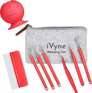 iVyne (8pcs) Premium Vinyl Weeding Tool Kit & Weeding Scrap Collector Soft Grip Tools with Berry, Weeder, Tweezers, Picker Or Hook, and Scraper Set for Silhouette Cameos & Cricut