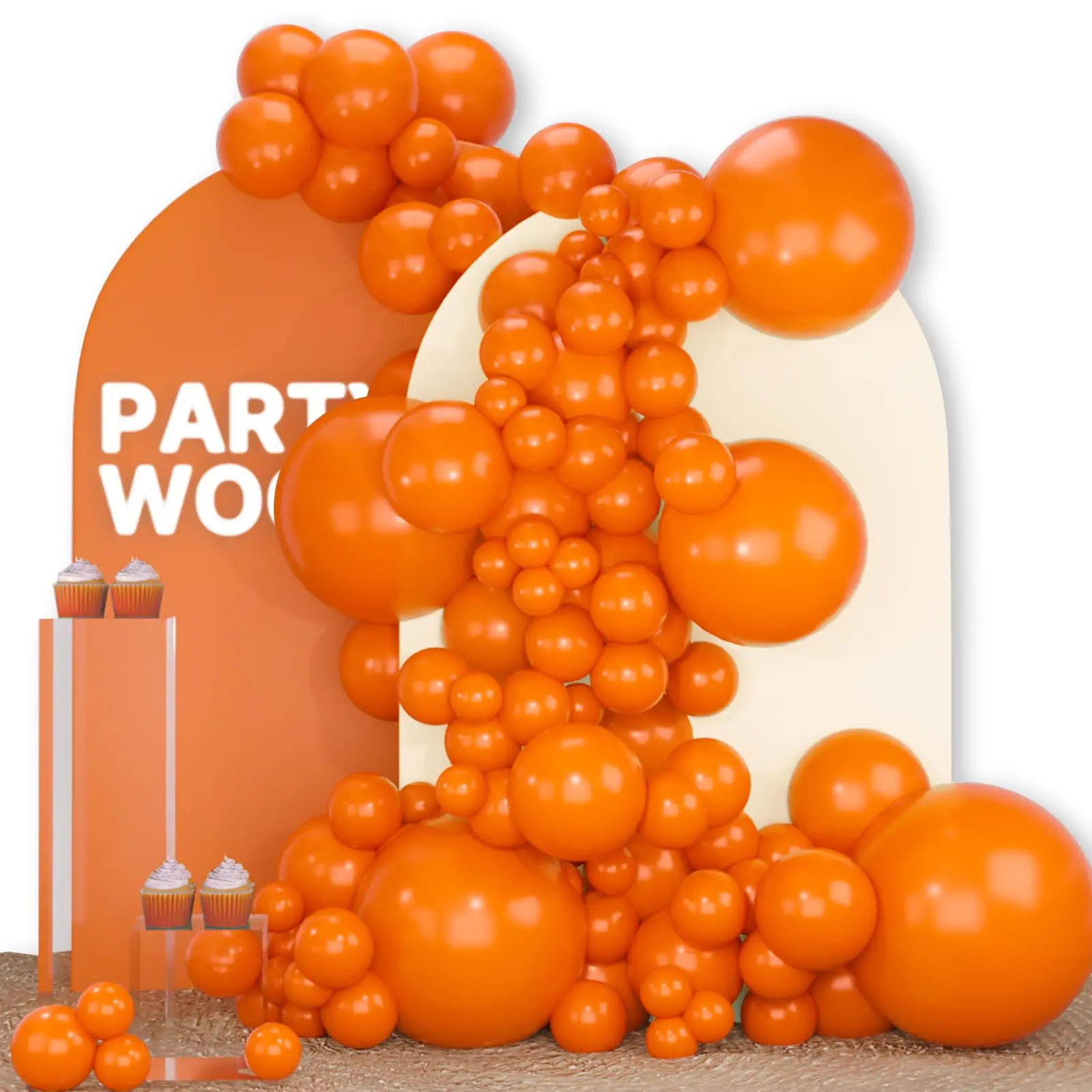 PartyWoo Thick Tropical Round Orange Rubber Balloon Arch Kit, 92pcs 18/12/10/5in Matte Decorative Balloons - Birthday Theme, Festive Supplies for Thanksgiving, Baby Shower (Orange-Y9), Decorative Balloons Balloons