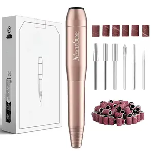 MelodySusie Electric Nail Drill Machine,PC120I Portable Electric Nail File Efile Set for Acrylic Gel Nails, Manicure Pedicure Tool with Nail Drill Bits Sanding Bands Gold Compact Lightweight