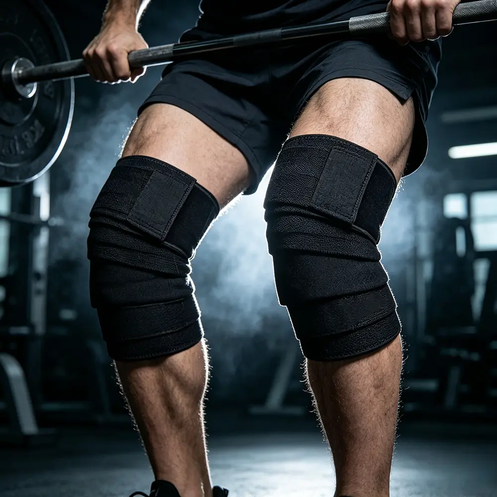Sporty Elastic Knee Wraps, 2-Piece Protective Gear Set for Men, Adjustable Support for Strength Lifting & Deep Squats, Elastic Wrap, Sporty Protective Gear