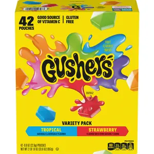 Gushers Strawberry Splash and Tropical Flavors 0.8 oz., 42 ct. Sweet Candy Fruit Snack