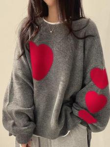 【plus size】 colorblock heart pattern crew neck sweater, lady casual long sleeve pullover jumper for daily outdoor wear, women plus clothing for fall & winter