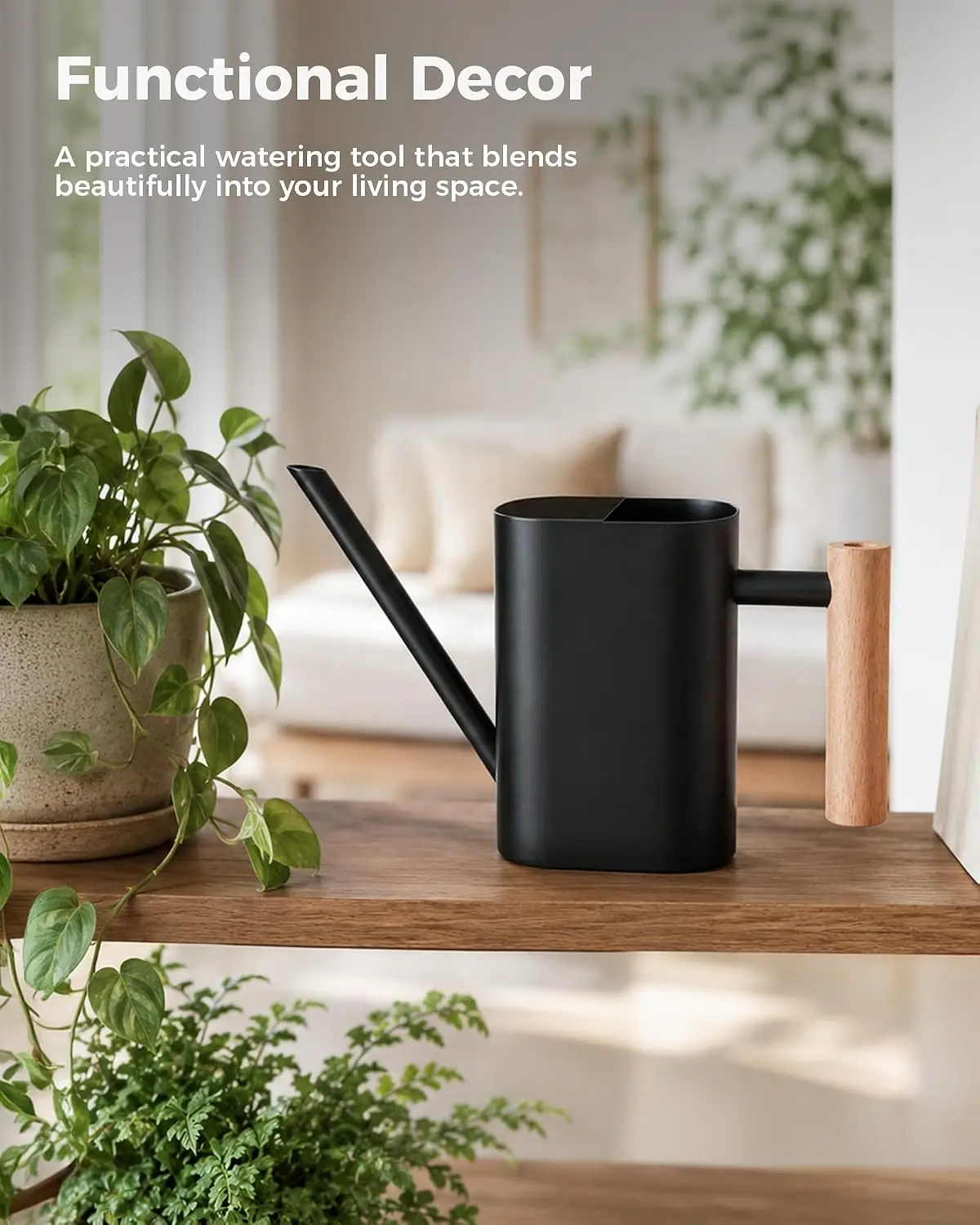 Bamworld Watering Can Indoor Plants Small Black 17oz 500ml | Watering Can with Long Spout for House Bonsai Plants Outdoor Garden Flower Decorative