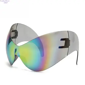 Futuristic Oversized Punk Sunglasses for Men & Women, Y2K One Piece Shield Shades, Cyberpunk Wrap Around Visor Eyewear, UV400 Protection Trendy Fashion Glasses for Rave Festival, Party, Streetwear & Outdoor Looks