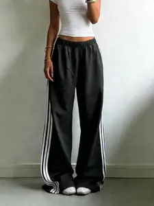 American Style Plain Side Stripe Sporty Long Pants, Women's Daily Streetwear, Four-Stripe Design, Suitable for All Seasons, Sports Casual Pants, Athletic Casual Trousers, Athleisure Style Bottoms