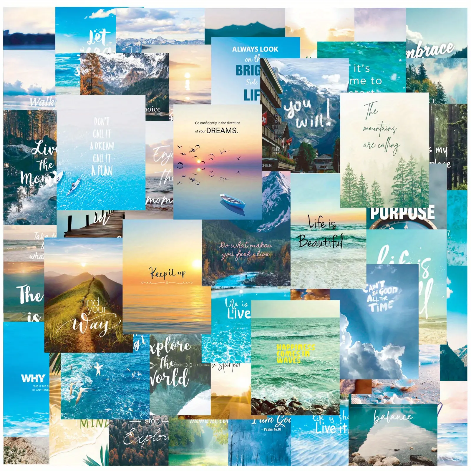 50Pcs Travel Inspirational Text Series Graffiti Stickers for Suitcases Mobile Phone Cases Laptop Helmet Skateboard Waterproof Decorative Stickers DIY Creative