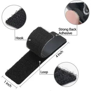 1x4 inch Hook and Loop Strips with Adhesive, 15 Sets Heavy Duty Fasteners (Black)