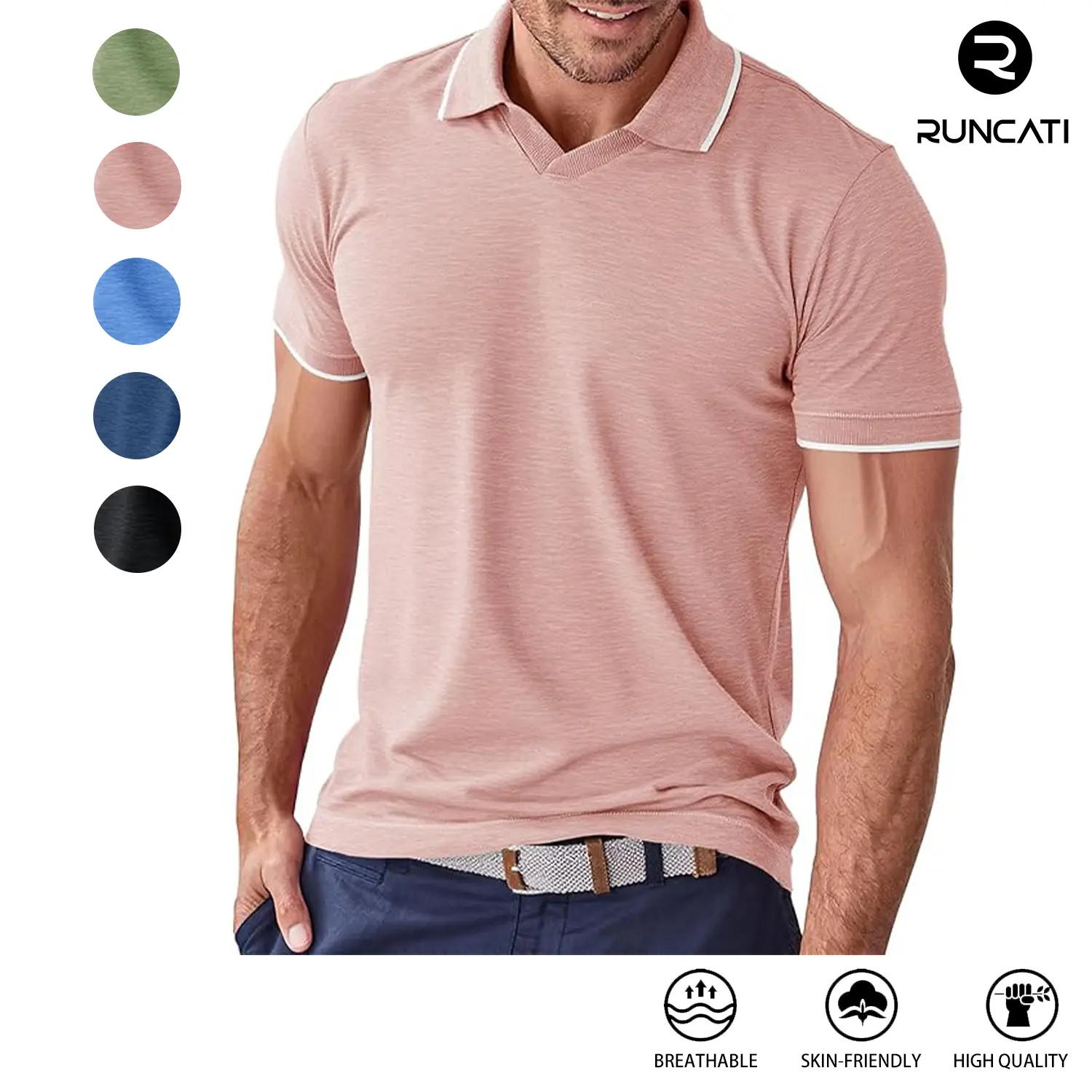 Runcati Mens Knit Polo Shirts Short Sleeve Classic Golf T Shirts Casual Vintage Old Money Tops