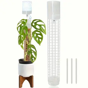 Stackable Plastic Moss Poles with Adjustable Flow Self-Watering Device, Plant Watering System, Promoting Plant Growth, Net Design for Climbing Plants, Easy Installation, Suitable for Turtle Back Bamboo