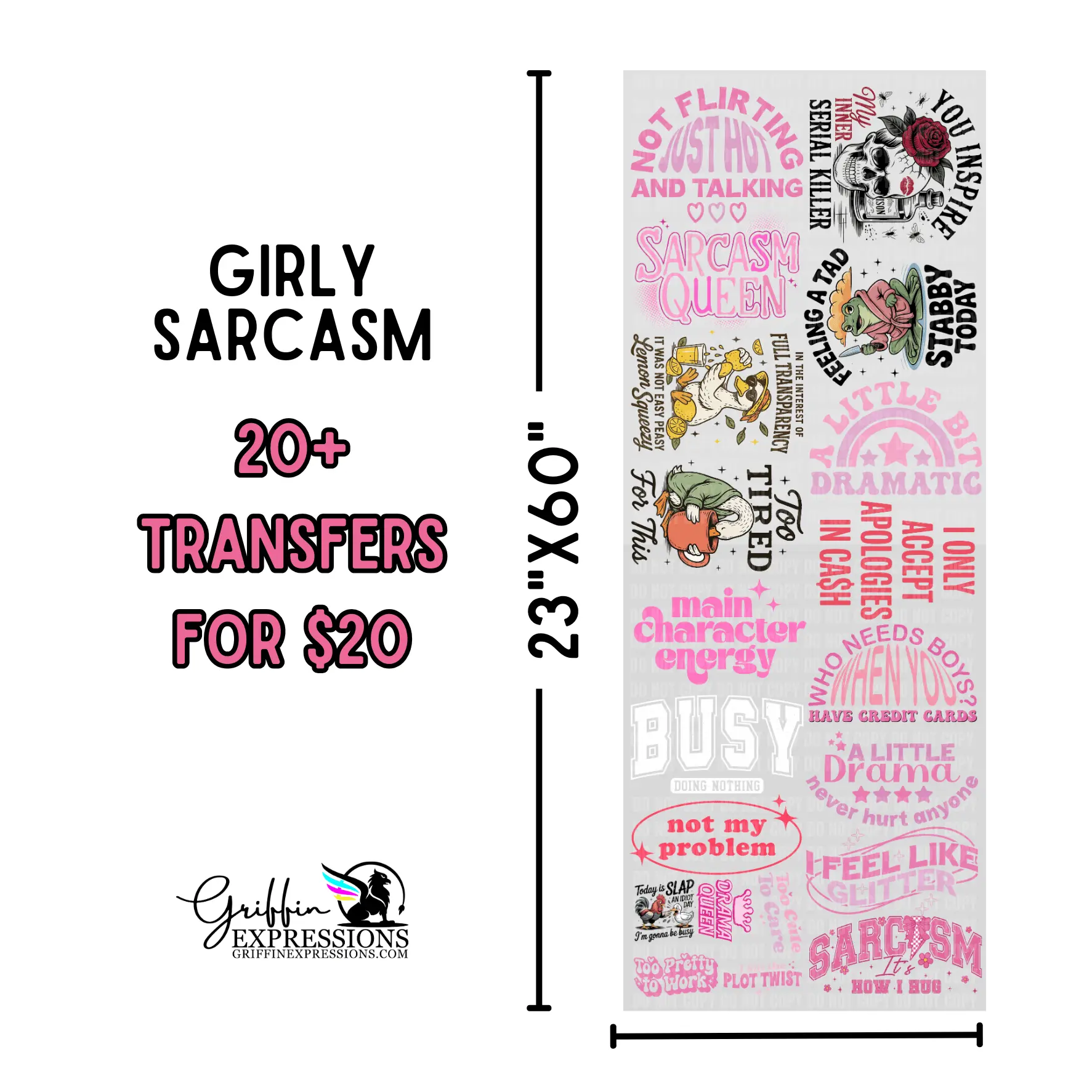 Girly Sarcasm | Dollar Deals DTF Transfer Gang Sheet For Graphic Tees